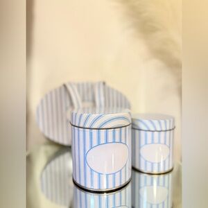 🌾 Vintage Tin Striped with Blue and‎ White, Gold Interior  
- Set of 3